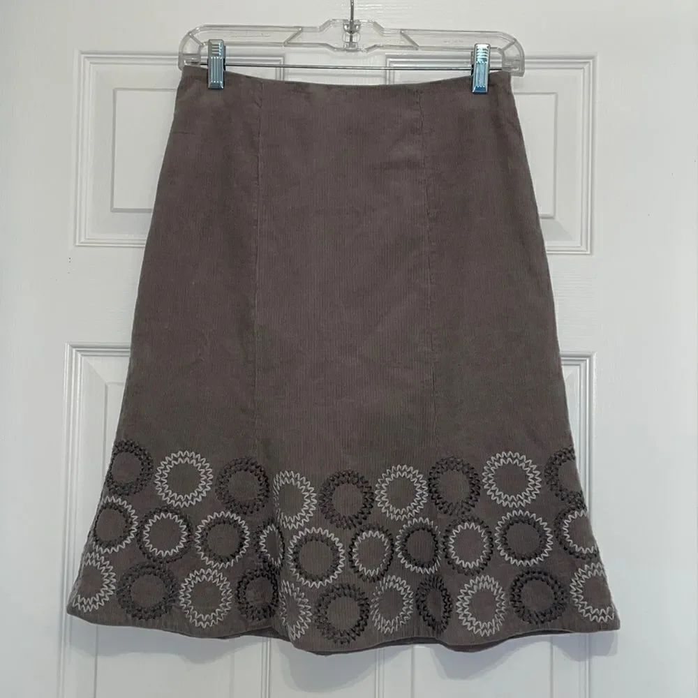 Boden Gray Corduroy Embroidered A-line Skirt